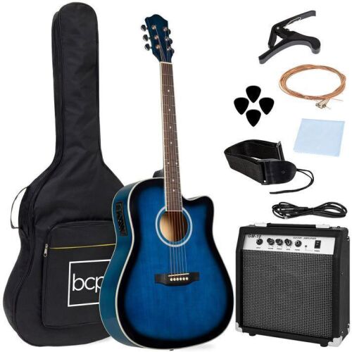 Beginner Acoustic Electric Cutaway Guitar Set w/ Gig Bag, Strap - 41in - Lot 222