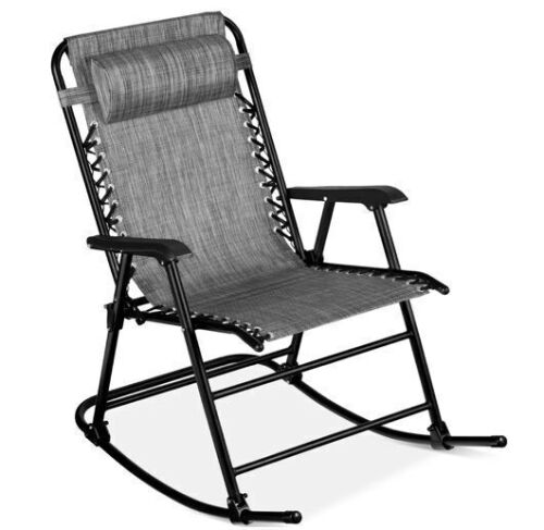 Folding Outdoor Zero Gravity Rocking Lounge Chair w/ Headrest Pillow - Lot 237
