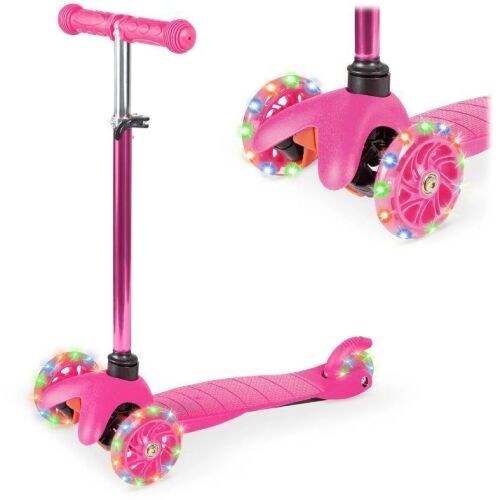 Kids Mini Kick Scooter Toy w/ Colorful Light-Up Wheels, Adjustable T-Bar - Lot 238