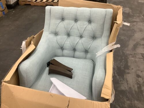 Madison Park Qwen Dusty Blue Button Tufted Accent Chair - Missing Front Legs - Lot 256