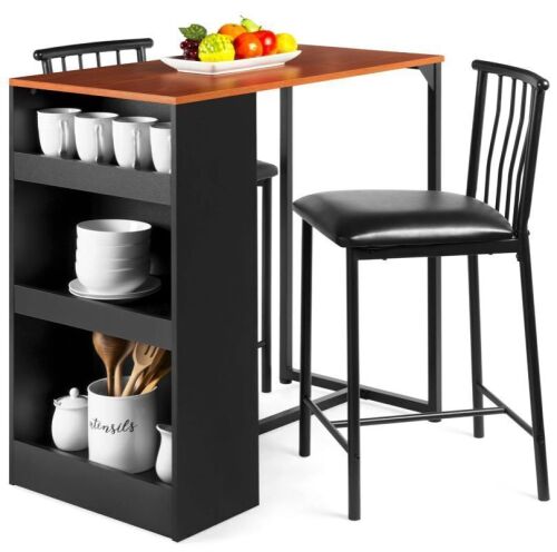 3-Piece Counter Height Kitchen Dining Table Set w/ Storage Shelves - Lot 261