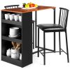3-Piece Counter Height Kitchen Dining Table Set w/ Storage Shelves - Thumbnail 1