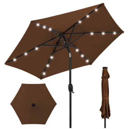 Outdoor Solar Patio Umbrella w/ Push Button Tilt, Crank Lift - 7.5ft - Image 1 - Lot 273