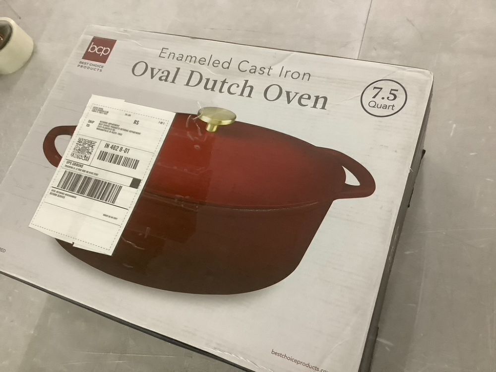 Oval Cast-Iron Dutch Oven Kitchen Cookware w/ Enamel - 7.5qt - Image 3 - Lot 281