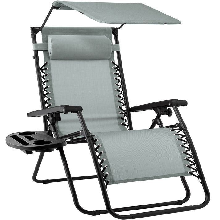 Folding Zero Gravity Recliner Patio Lounge Chair w/ Canopy, Side Tray - Image 1 - Lot 333