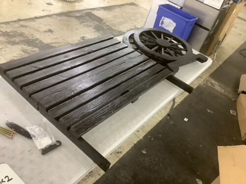 2-Person Rustic Wooden Wagon Wheel Bench w/ Slatted Seat and Backrest - Missing Some Hardware - Lot 336