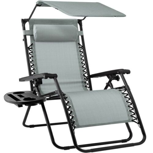 Folding Zero Gravity Recliner Patio Lounge Chair w/ Canopy, Side Tray - Lot 338