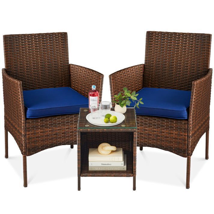3-Piece Outdoor Patio Wicker Bistro Set w/ Side Storage Table - Image 1 - Lot 348