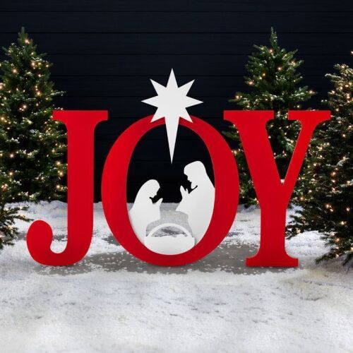 3-Piece Christmas JOY Nativity Yard Decoration w/ Ground Stakes - 46in - Lot 349