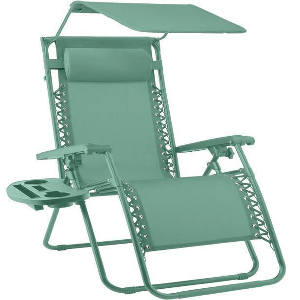 Folding Zero Gravity Recliner Patio Lounge Chair w/ Canopy, Side Tray - Image 1 - Lot 350