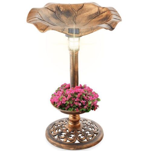 Solar Lighted Bird Bath w/ Planter - Lot 355