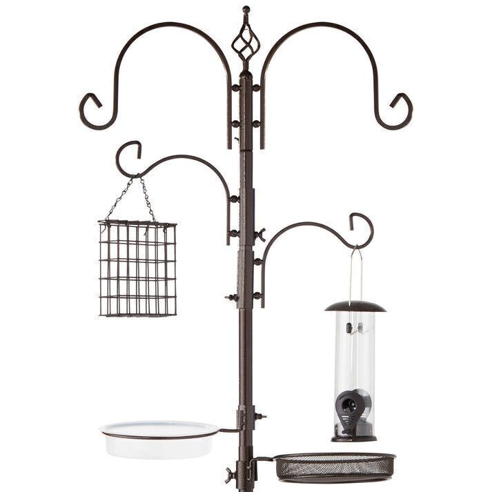 4-Hook Bird Feeding Station, Steel Feeder Stand w/ 2 Bird Feeders - 91in - Image 1 - Lot 356