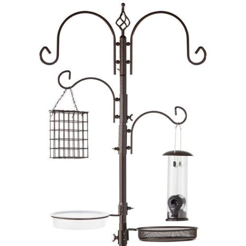 4-Hook Bird Feeding Station, Steel Feeder Stand w/ 2 Bird Feeders - 91in - Lot 356