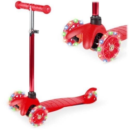 Kids Mini Kick Scooter Toy w/ Colorful Light-Up Wheels, Adjustable T-Bar - Lot 358