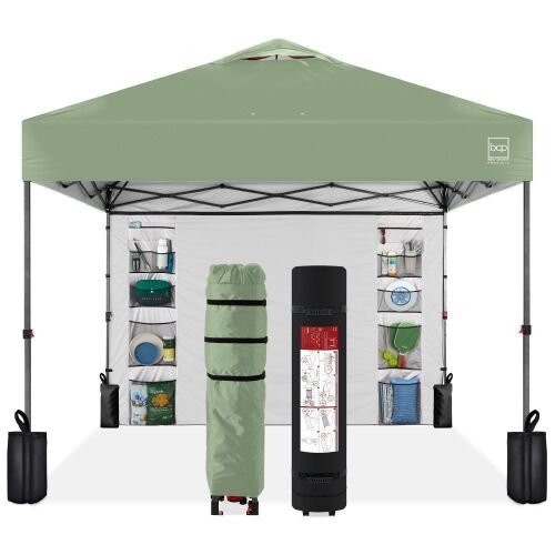 One-Person Setup Instant Pop Up Canopy w/ Side Wall, Carrying Case - 10x10ft - Lot 364
