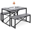 3-Piece Bench Style Dining Furniture Set w/ 2 Benches, Table - 45.5in - Thumbnail 1