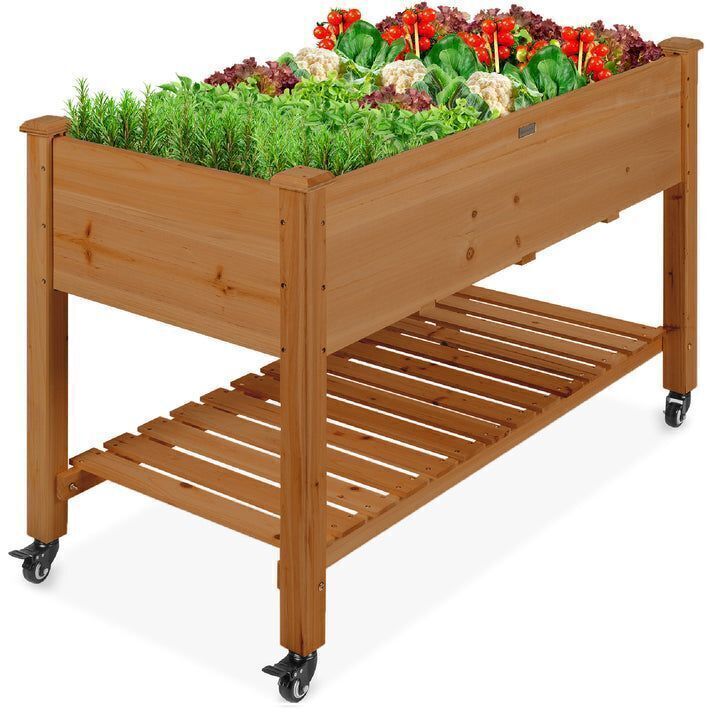 Mobile Raised Garden Bed Elevated Planter w/ Wheels, Shelf - 48x24x32in - Image 1 - Lot 368