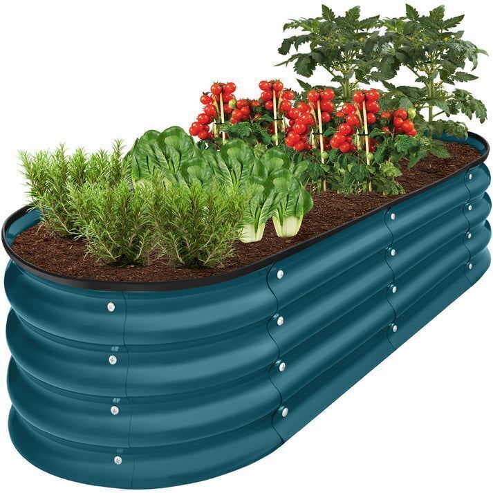 Outdoor Raised Metal Oval Garden Bed, Planter Box - 4x2x1ft - Image 1 - Lot 371