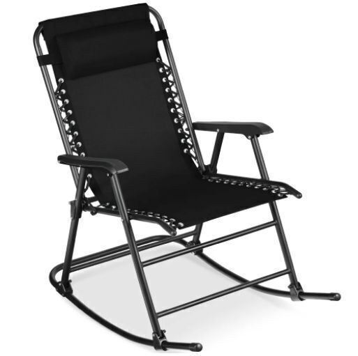 Folding Outdoor Zero Gravity Rocking Lounge Chair w/ Headrest Pillow - Image 1 - Lot 372