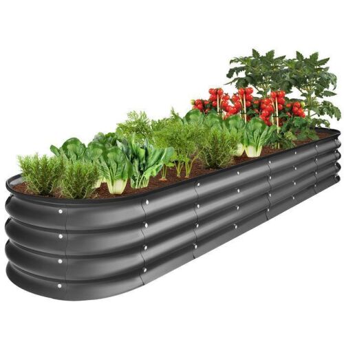 Outdoor Metal Raised Oval Garden Bed for Vegetables, Flowers - 8x2x1ft - Lot 380