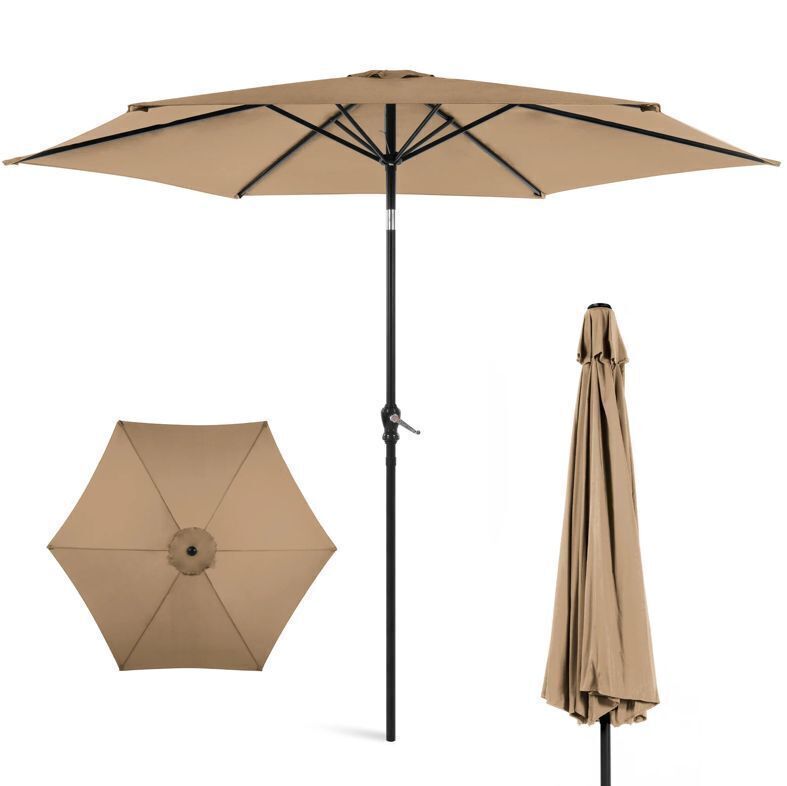 Outdoor Steel Market Patio Umbrella Decoration w/ Tilt, Crank Lift - 10ft - Image 1 - Lot 392