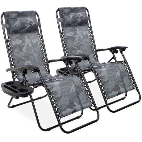 Set of 2 Adjustable Zero Gravity Patio Chair Recliners w/ Cup Holders - Lot 394