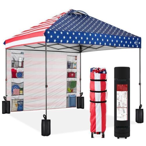 One-Person Setup Instant Pop Up Canopy w/ Side Wall, Carrying Case - 10x10ft - Lot 399