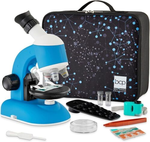 30-Piece STEM Kids Microscope Science Kit w/ 100x, 600x, 1200x Zoom, Slides, Carrying Case - Lot 450