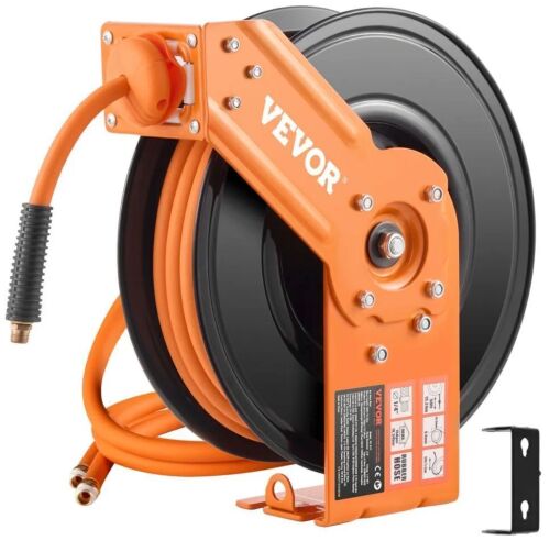 VEVOR Retractable Air Hose Reel, 3/8IN x 50FT Rubber Air Hose Max 300PSI, 5FT Lead in, Ceiling/Wall Mount - Lot 453
