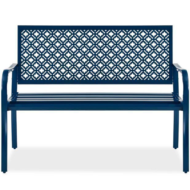 Indoor Outdoor Steel Bench w/ Geometric Backrest, Foot Levelers - Image 1 - Lot 467