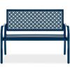 Indoor Outdoor Steel Bench w/ Geometric Backrest, Foot Levelers - Thumbnail 1