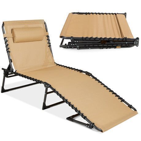 Portable Patio Chaise Lounge Chair Outdoor Recliner w/ Pillow - Lot 494
