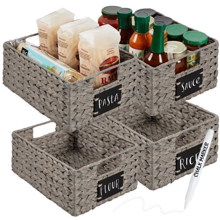 Set of 4 Water Hyacinth Pantry Baskets w/ Chalkboard, Marker - 12in - Image 1 - Lot 523