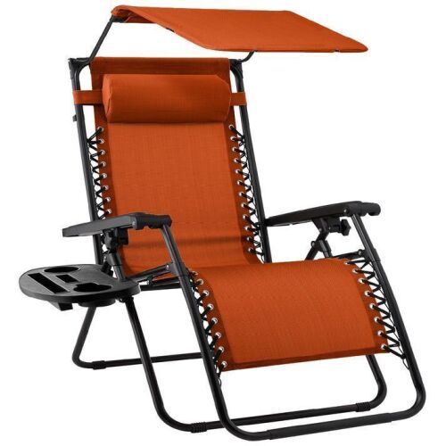 Folding Zero Gravity Recliner Patio Lounge Chair w/ Canopy, Side Tray - Lot 524