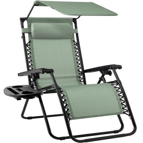 Folding Zero Gravity Recliner Patio Lounge Chair w/ Canopy, Side Tray - Lot 526