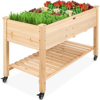 Mobile Raised Garden Bed Elevated Planter w/ Wheels, Shelf - 48x24x32in - Lot 536