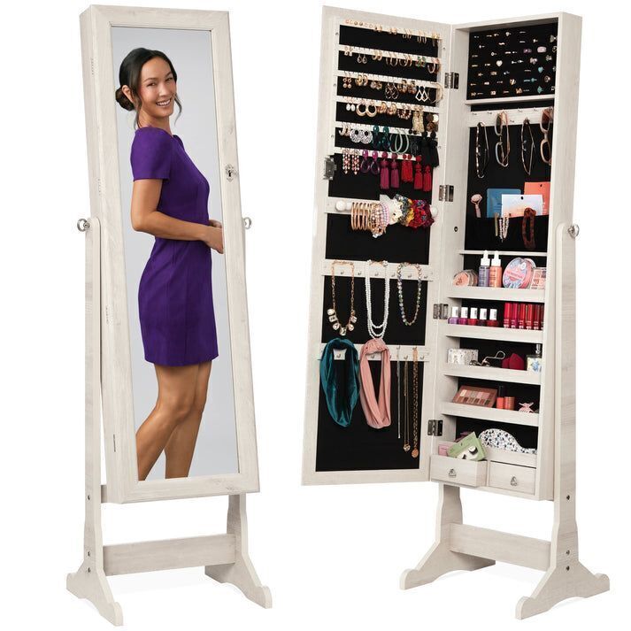 Full Length Freestanding Jewelry Mirror Armoire w/ Velvet Interior - Image 1 - Lot 538