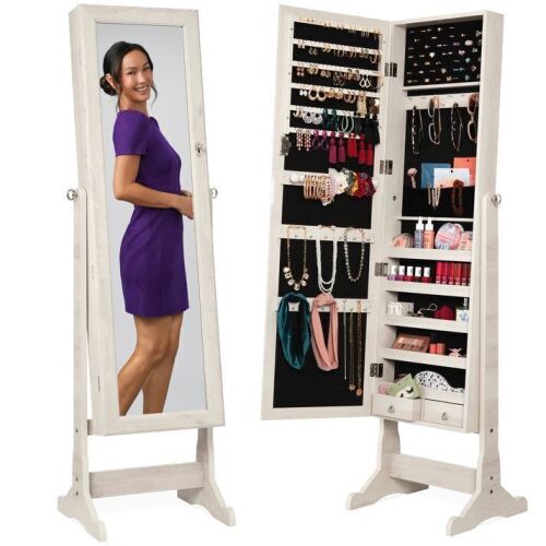 Full Length Freestanding Jewelry Mirror Armoire w/ Velvet Interior - Lot 538