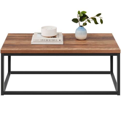 44in Modern Industrial Rectangular Wood Grain Coffee Table w/ Metal Frame - Lot 539