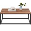 44in Modern Industrial Rectangular Wood Grain Coffee Table w/ Metal Frame - Thumbnail 1