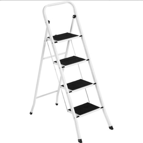 Folding Steel 4-Step Ladder w/ Hand Rail, Wide Steps, 330lbs Capacity - Lot 562