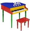 Kids Mini Wooden Grand Piano w/ Lid, Bench, Music Rack - Thumbnail 1