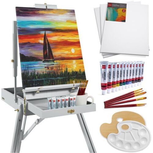 Portable Wooden French Easel w/ 32pc Beginners Kit - Lot 577