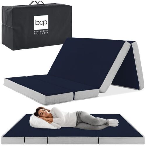 Queen Folding Portable Midnight Blue Mattress Topper w/ Plush Foam - 4in - Lot 578