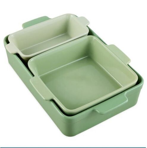 3PC Ceramic Bakeware Set Casserole, Loaf, Square Dishes w/ Handles - Lot 590