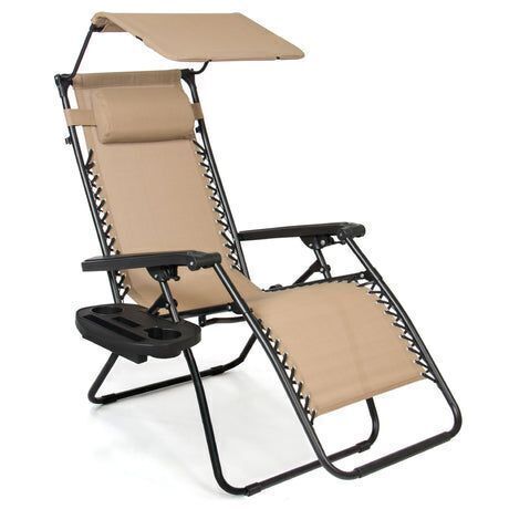 Folding Zero Gravity Recliner Patio Lounge Chair w/ Canopy, Side Tray - Lot 594