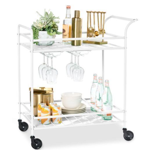 2-Tier Rolling Bar Cart Indoor/Outdoor w/ Shelves, Wine Rack, Locking Wheels - Image 1 - Lot 597