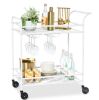 2-Tier Rolling Bar Cart Indoor/Outdoor w/ Shelves, Wine Rack, Locking Wheels - Thumbnail 1