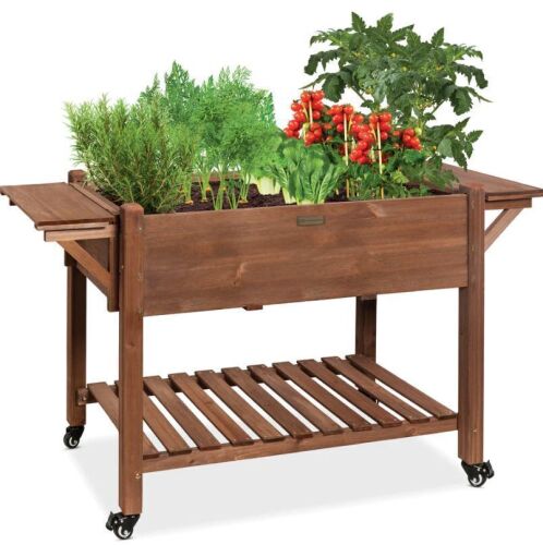 Pre-Stained Mobile Raised Garden Bed Elevated Wood Planter Stand 57x20x33in - Lot 598