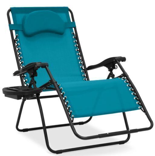 Oversized Reclining Zero Gravity Chair Lounger w/ Cup Holder, Pillow - Image 1 - Lot 599